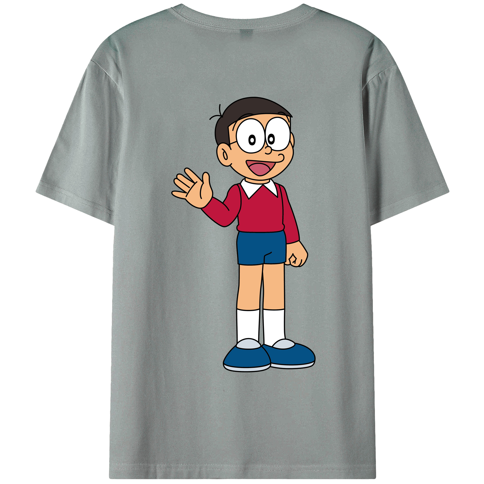 （画像用） ドラえもん 野比 のび太 Doraemon Nobita Nobi 綿100％ メンズ半袖Tシャツ（バックプリント） 通気性